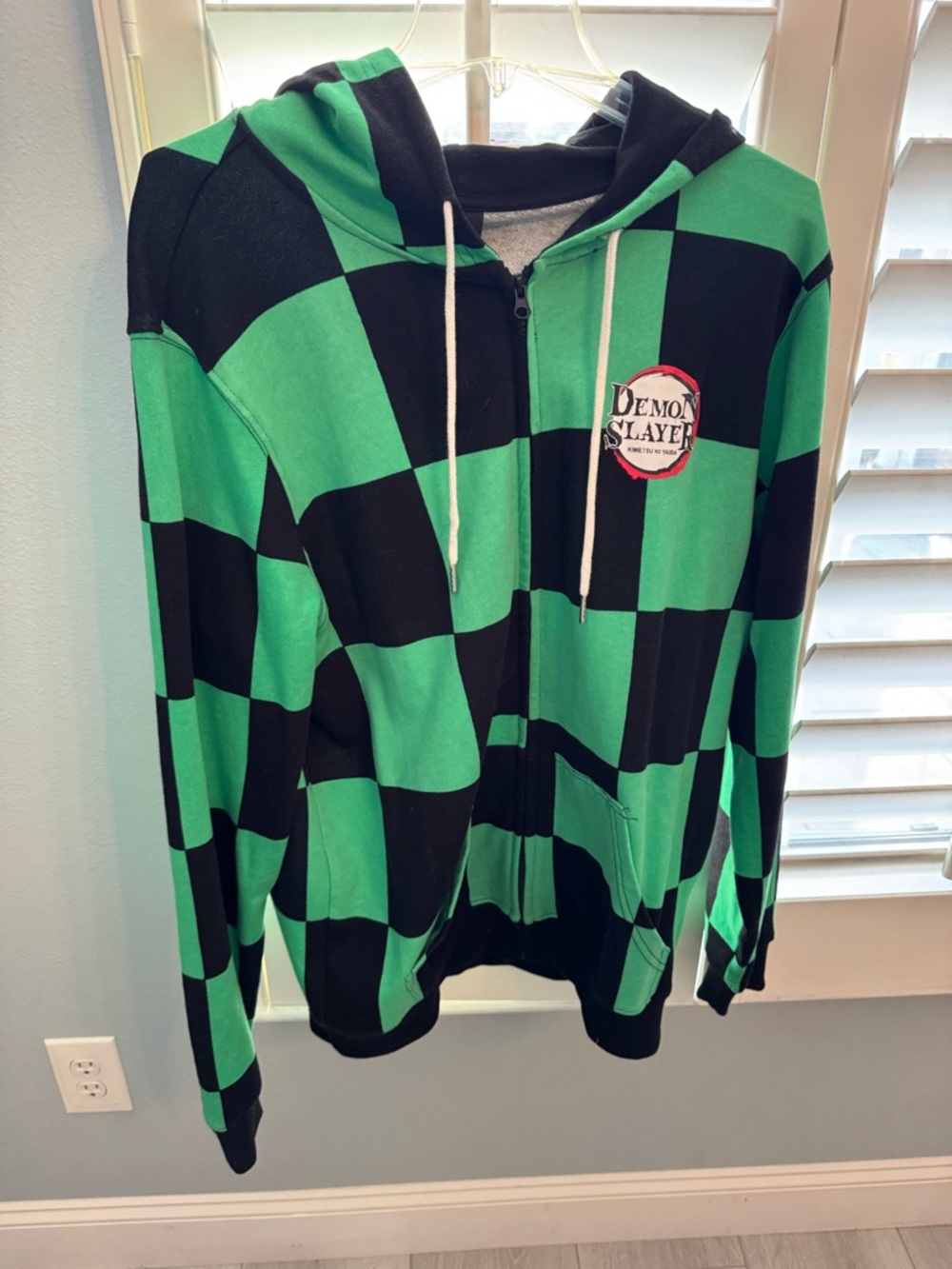 Demon Slayer Green & Black Checkerboard Zip Hoodie L